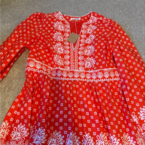 Boden Violet Cotton Midi Dress Firecracker Red, Palm Flora 20/22R NWT - Picture 6 of 7